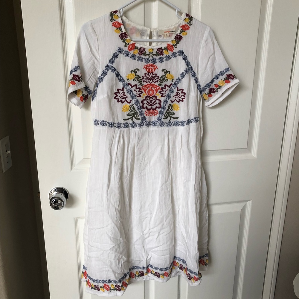 Roolee Embroidered floral knee length dress